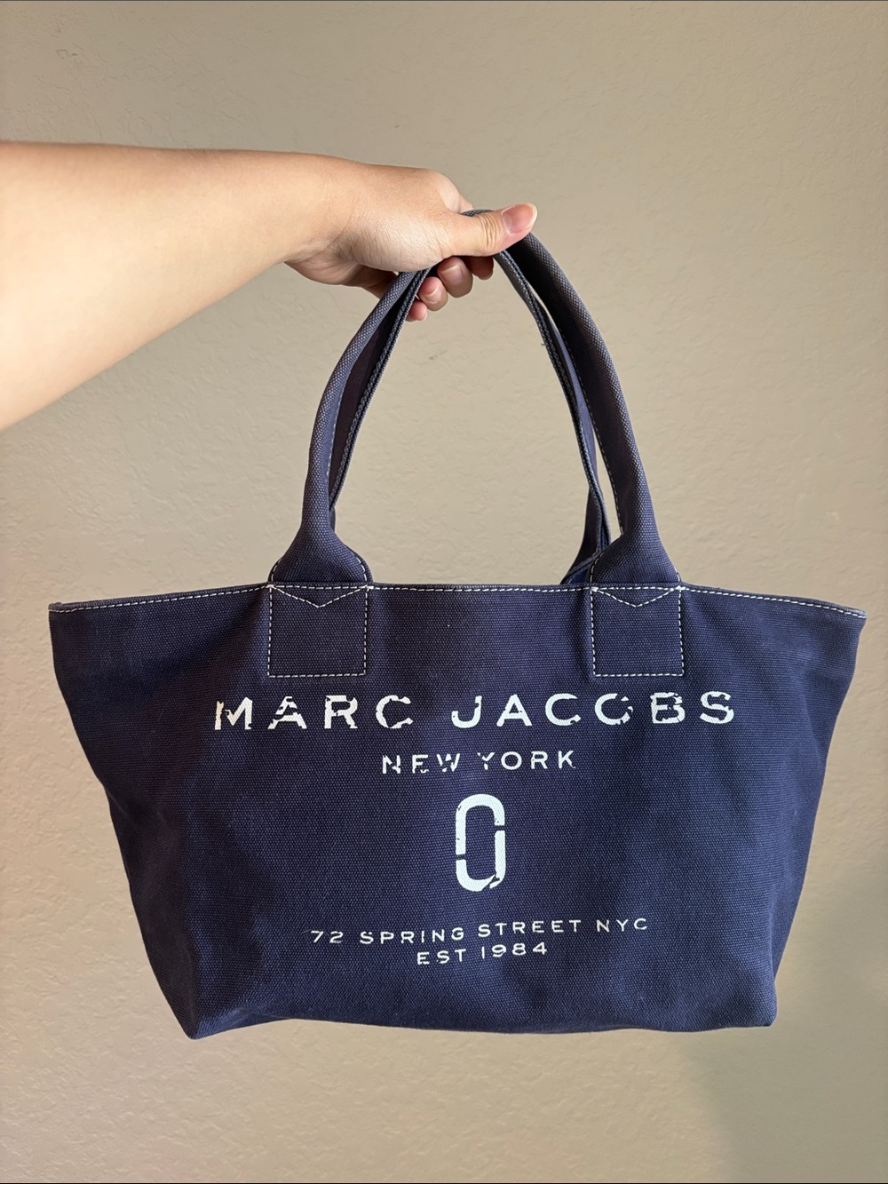 Marc Jacobs Navy Denim Canvas Tote with White Logo